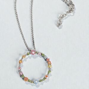 Brighton Flower Child Pendant Necklace Retired Colorful Enamel Crystal Circle